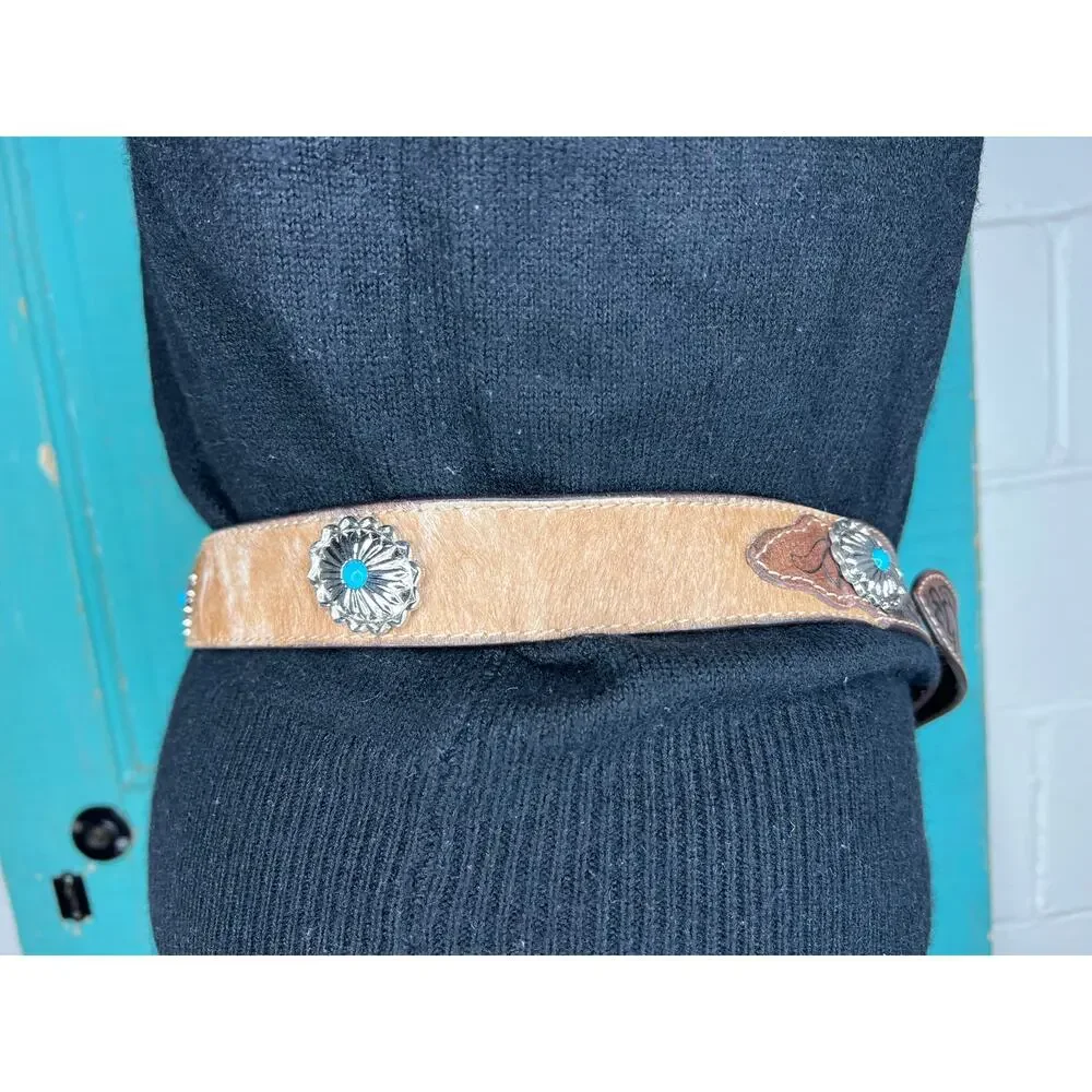 belt tooled leather silver tone buckle cowhide western